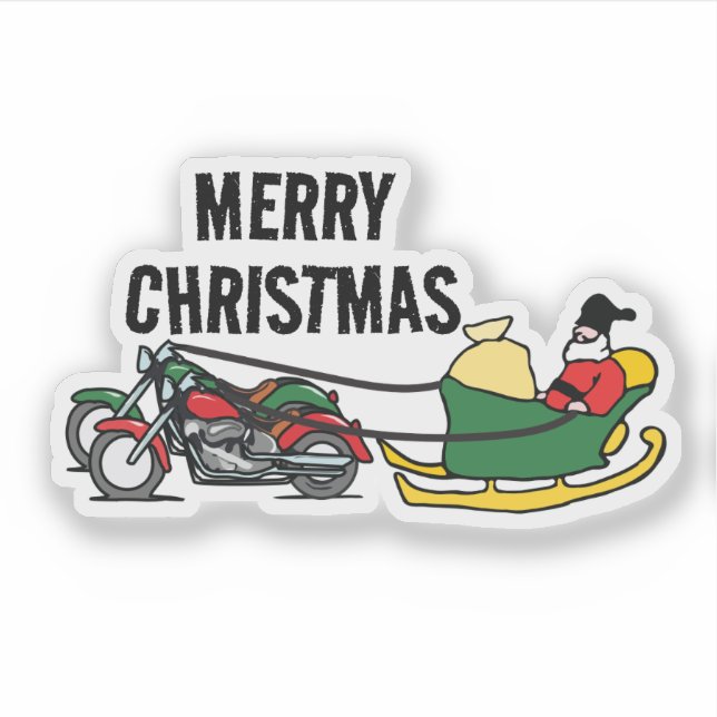 Funny Motorcycles Pulling Santa Sleigh Christmas Sticker (Front)