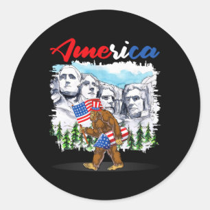 Funny Mount Rushmore Bigfoot American Flag Indepen Classic Round Sticker