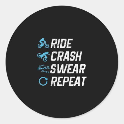 funny mountain bike ride crash swear repeat classic round sticker