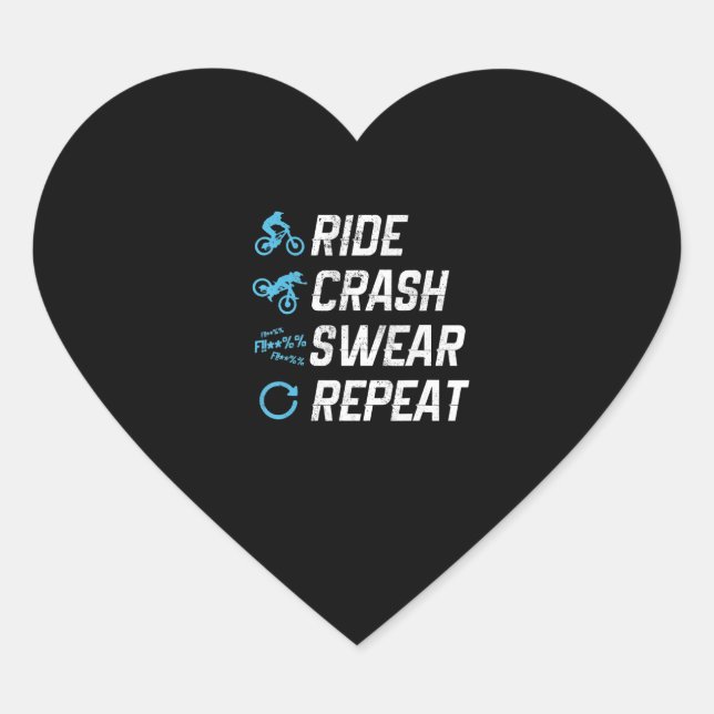 funny mountain bike ride crash swear repeat heart sticker (Front)