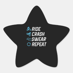 funny mountain bike ride crash swear repeat star sticker