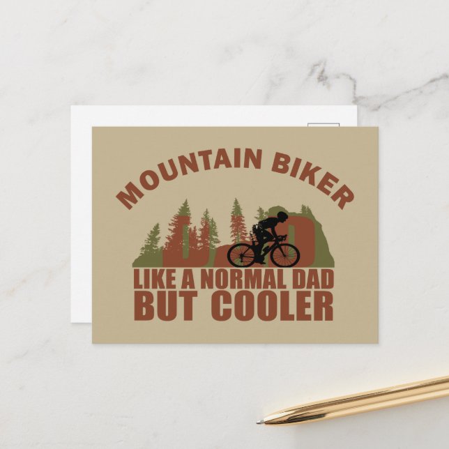 Funny Mountain Biking Dad Holiday Postcard (Front/Back In Situ)