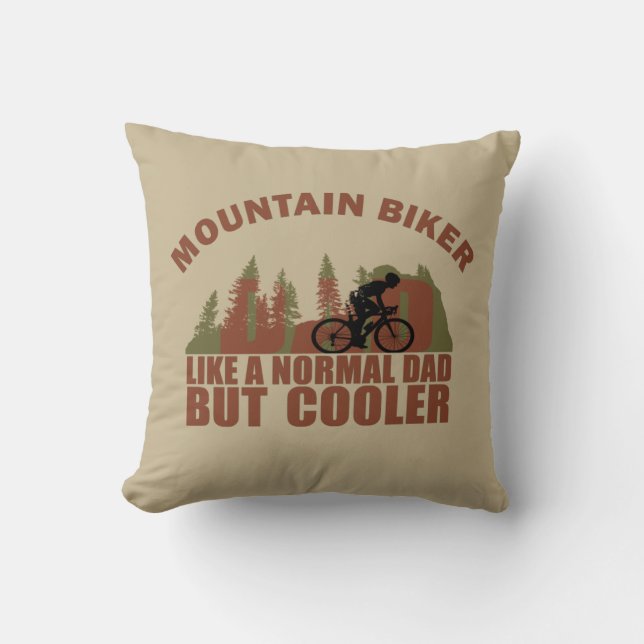 Funny Mountain Biking Dad Throw Pillow (Front)