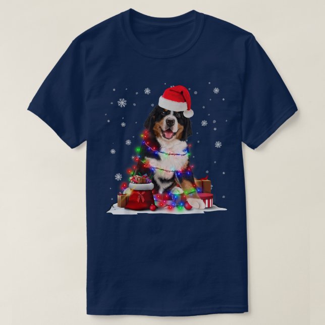 Funny Mountain Dog Tree Christmas Lights Xmas Paja T-Shirt (Design Front)