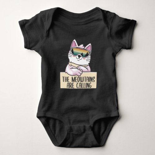 Funny Mountain Snowboarding Skiing Gift Cat Lover Baby Bodysuit