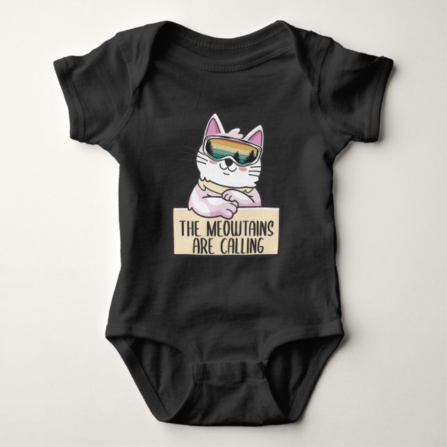Funny Mountain Snowboarding Skiing Gift Cat Lover Baby Bodysuit (Front)