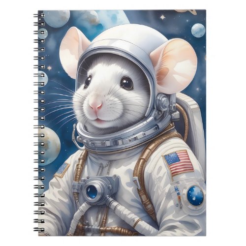 Funny Mouse in Astronaut Suit in Outer Space Notebook