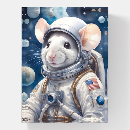 Funny Mouse in Astronaut Suit in Outer Space Paperweight