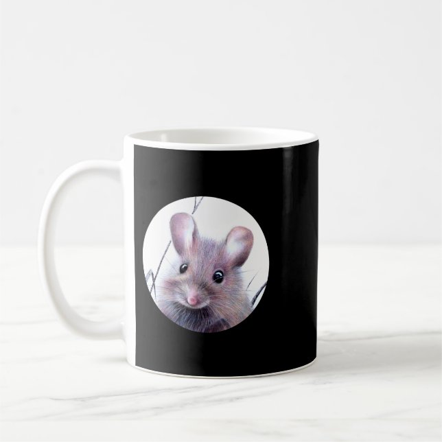 Funny Mouse In Field Nature Drawing Coffee Mug (Left)