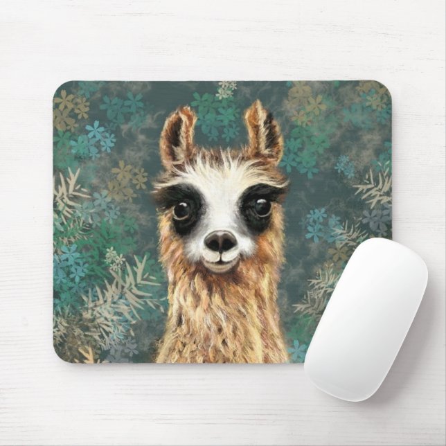 Funny Mouse Pad Gift with Curious Llama (With Mouse)