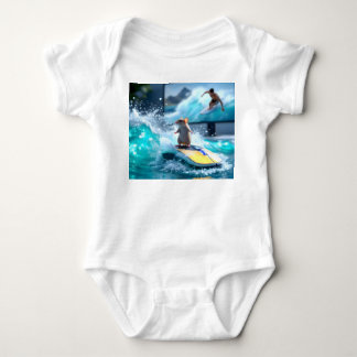 Funny Mouse Surfing Digital Waves and Cute mice Baby Bodysuit
