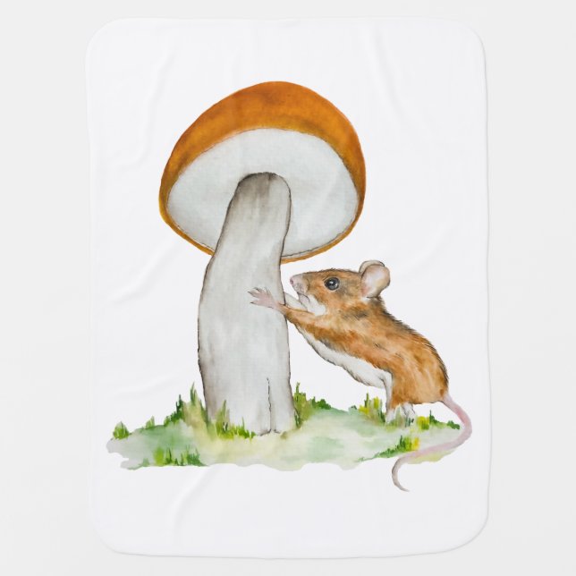 Funny mouse with wild mushroom baby blanket (Front)