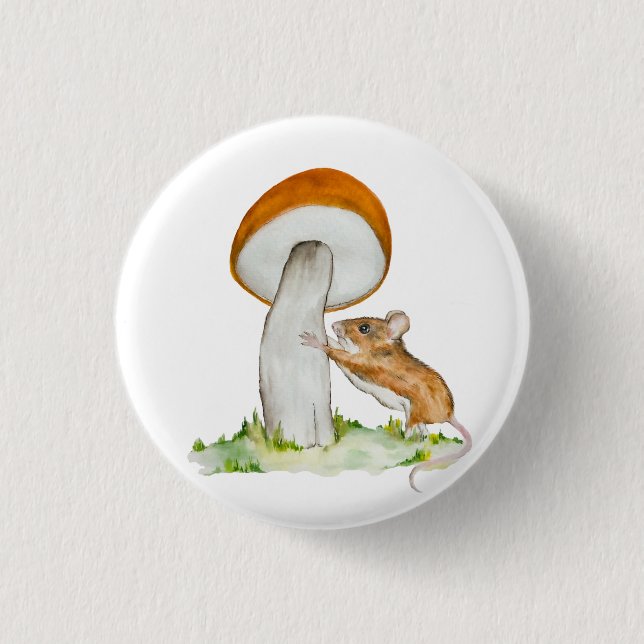 Funny mouse with wild mushroom button (Front)