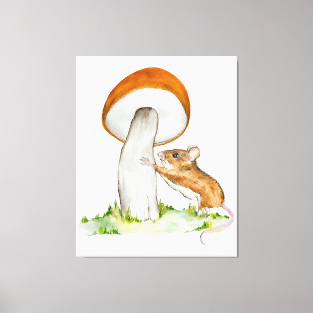 Funny mouse with wild mushroom canvas print (Front)
