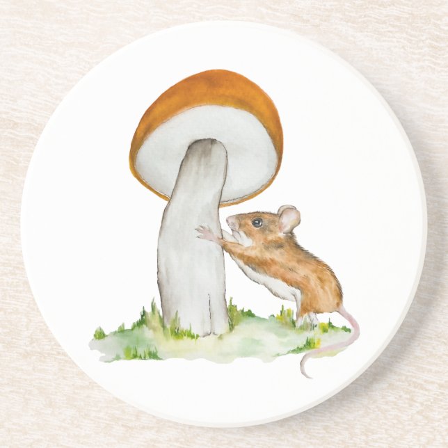 Funny mouse with wild mushroom coaster (Front)