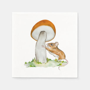 Funny mouse with wild mushroom napkins