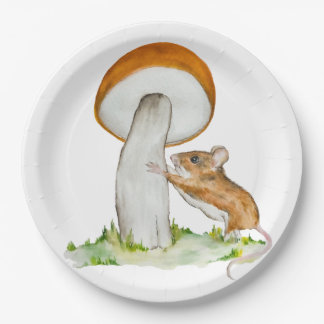 Funny mouse with wild mushroom paper plates