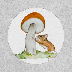 Funny mouse with wild mushroom patch