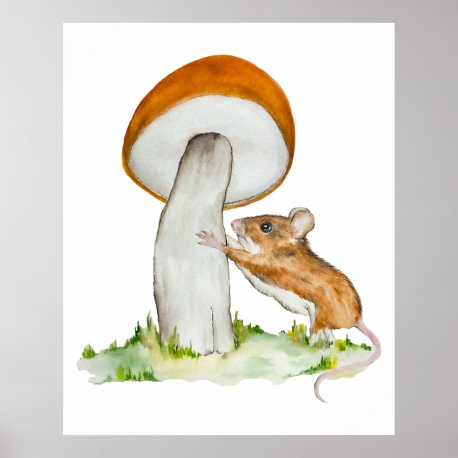 Funny mouse with wild mushroom poster (Front)