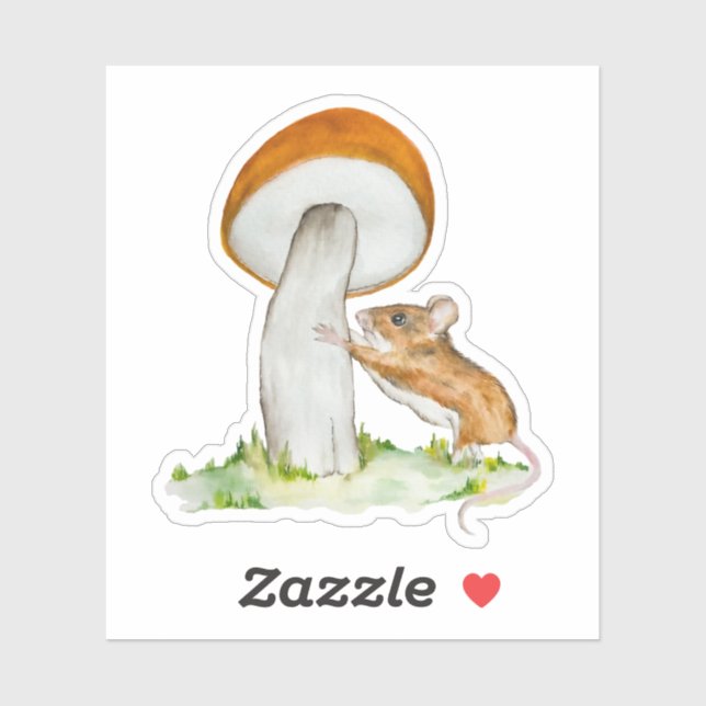 Funny mouse with wild mushroom sticker (Sheet)