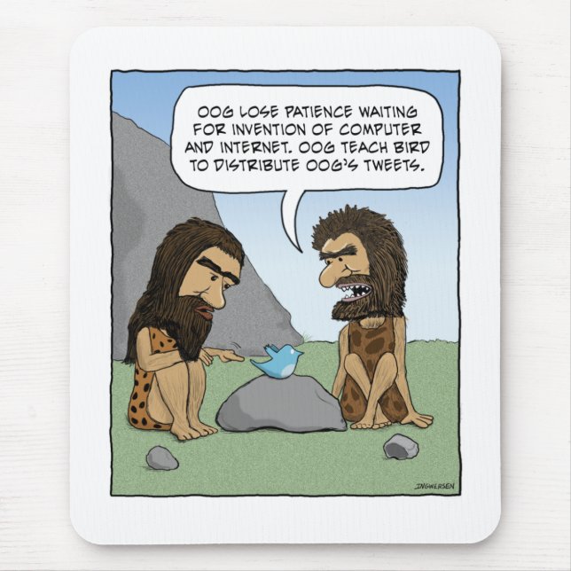 Funny mousepad: Caveman Tweets Mouse Pad (Front)