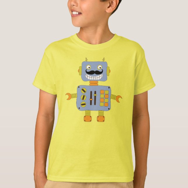 Funny Moustache Robot T-Shirt (Front)