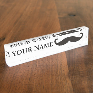 Funny Moustache / Schnurrbart + your text Name Plate