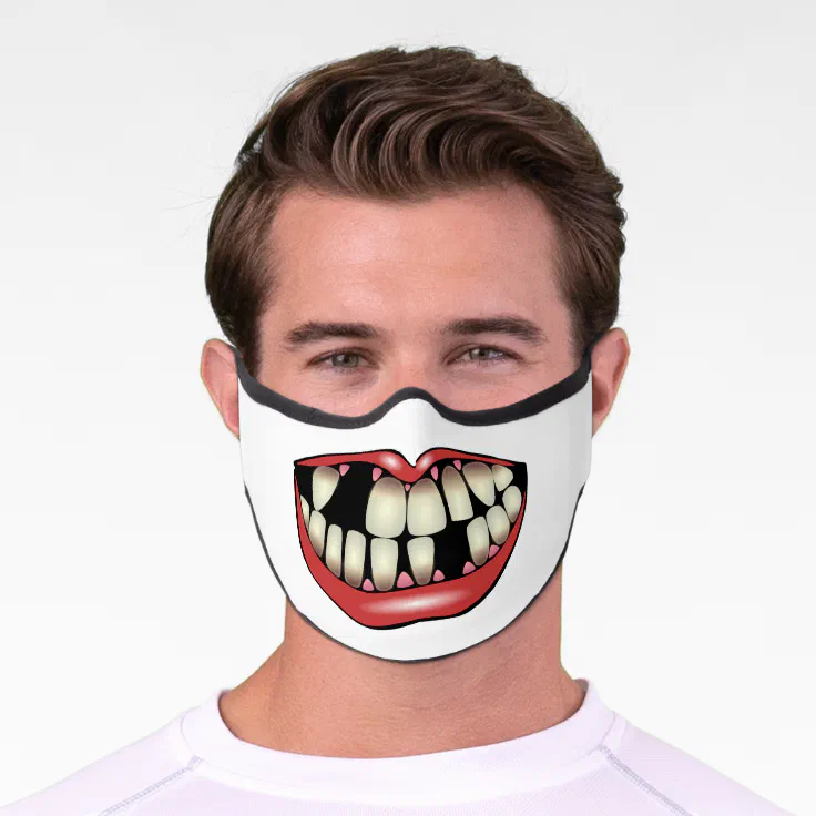 Funny mouth bad missing teeth red lips humor premium face mask | Zazzle