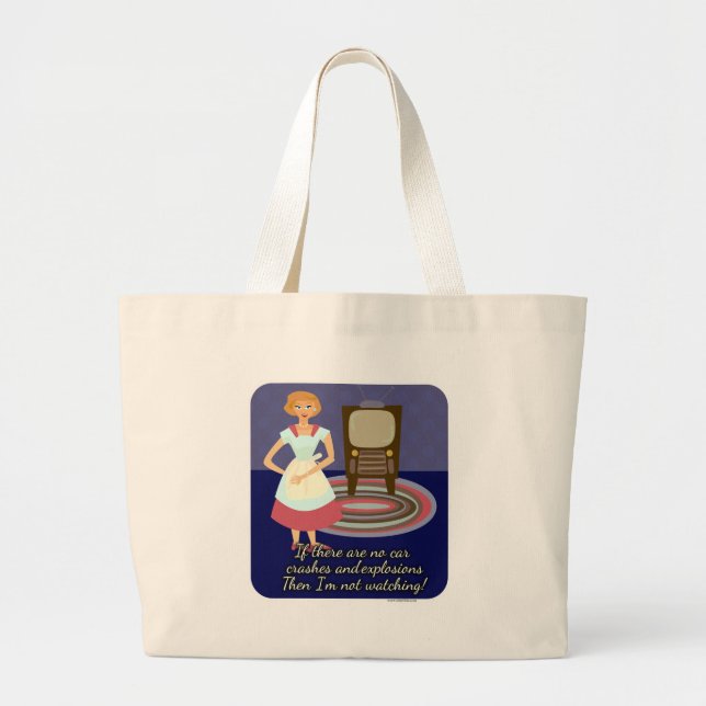 Funny Movie Lover Housewife Kitsch Retro Art Large Tote Bag (Front)