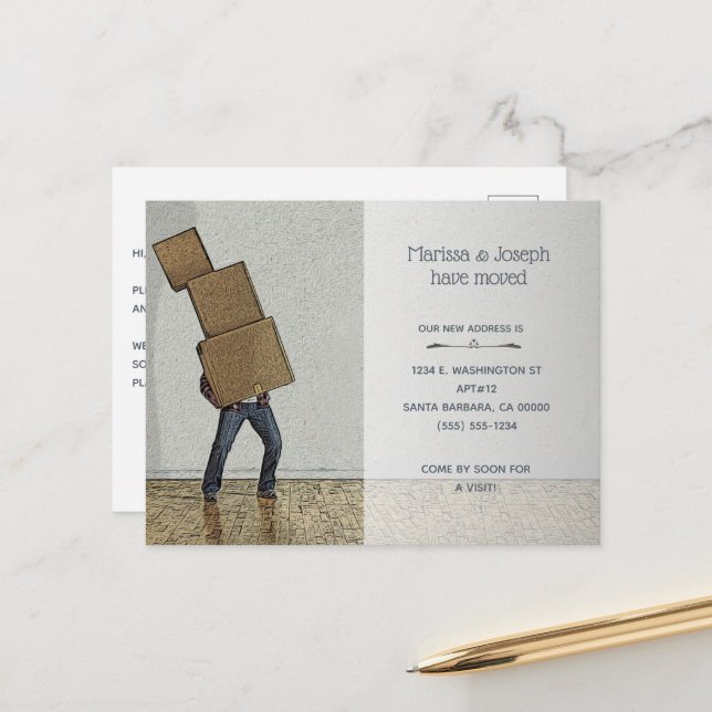 Funny Moving Boxes New Home Announcement Postcard (Front/Back In Situ)