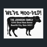 Funny Moving Cow New Address We've Moo-ved Black Announcement Postcard<br><div class="desc">Funny We've Moo-ved Cow New Address Moving Black Announcement Postcard</div>