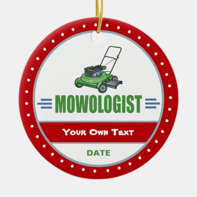 Funny Mowing Grass Lawn Care Ceramic Ornament (Front)