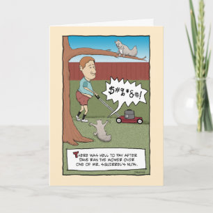 Funny Mowing the Squirrel's Nuts Birthday Card