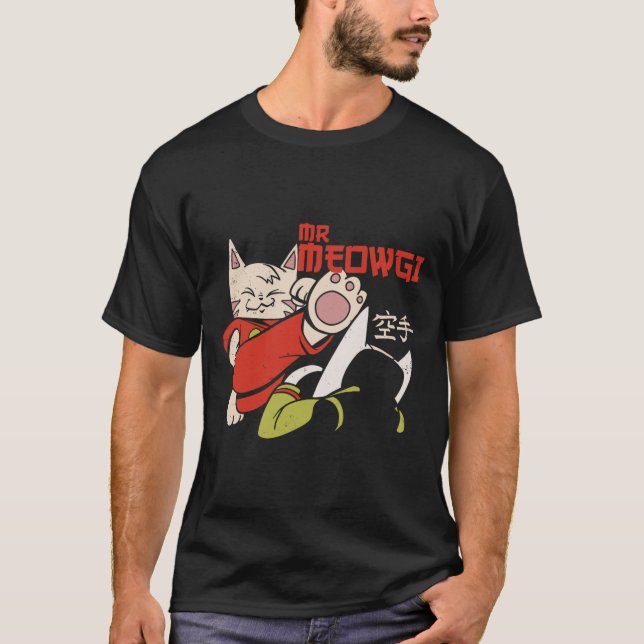 Funny Mr Meowgi Karate Cat Meow Design Men Women  T-Shirt (Front)