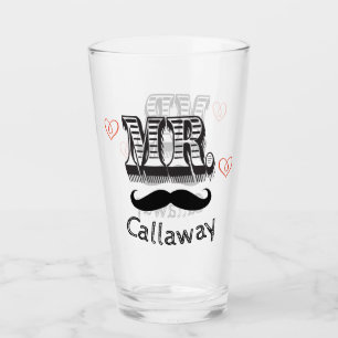 Funny Mr Moustache Name Glass