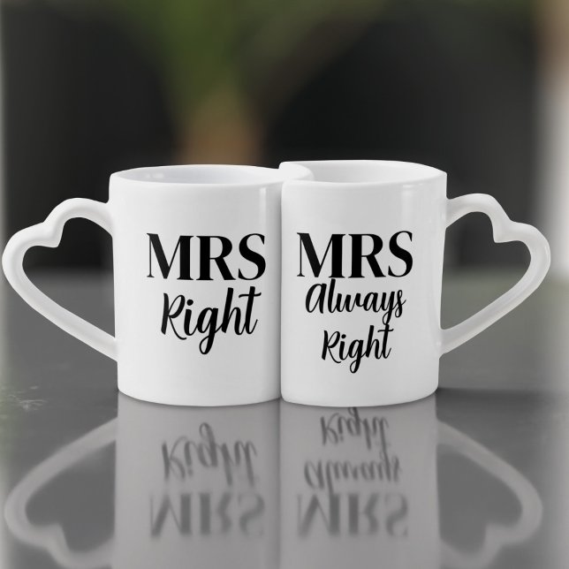 Funny Mrs Always Right Valentines Coffee Mug Set (The Mrs is always right. A fun wedding gift for the newlyweds)