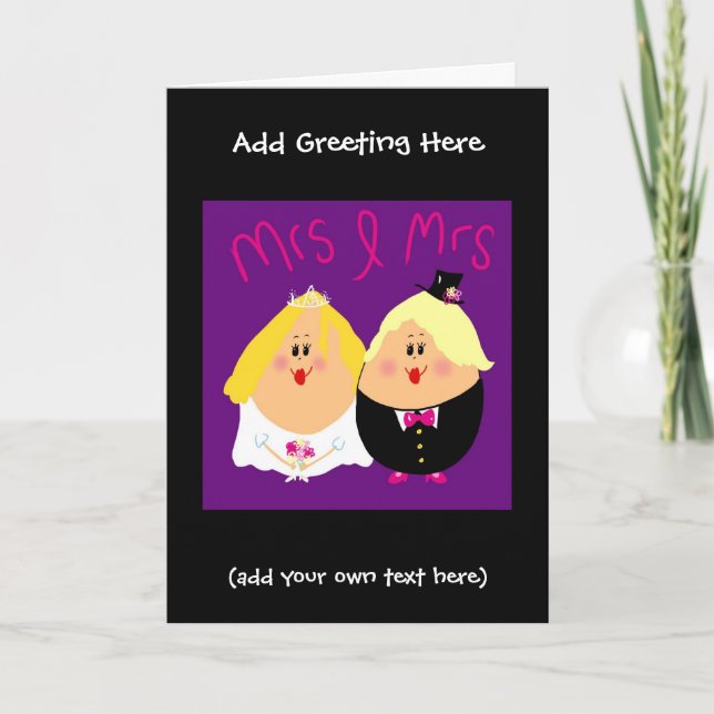 Funny Mrs and Mrs Lesbian wedding card - eggheads (Front)