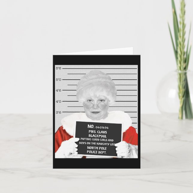 Funny Mrs. Claus Mugshot Jailed Arrested On Christ Card (Front)
