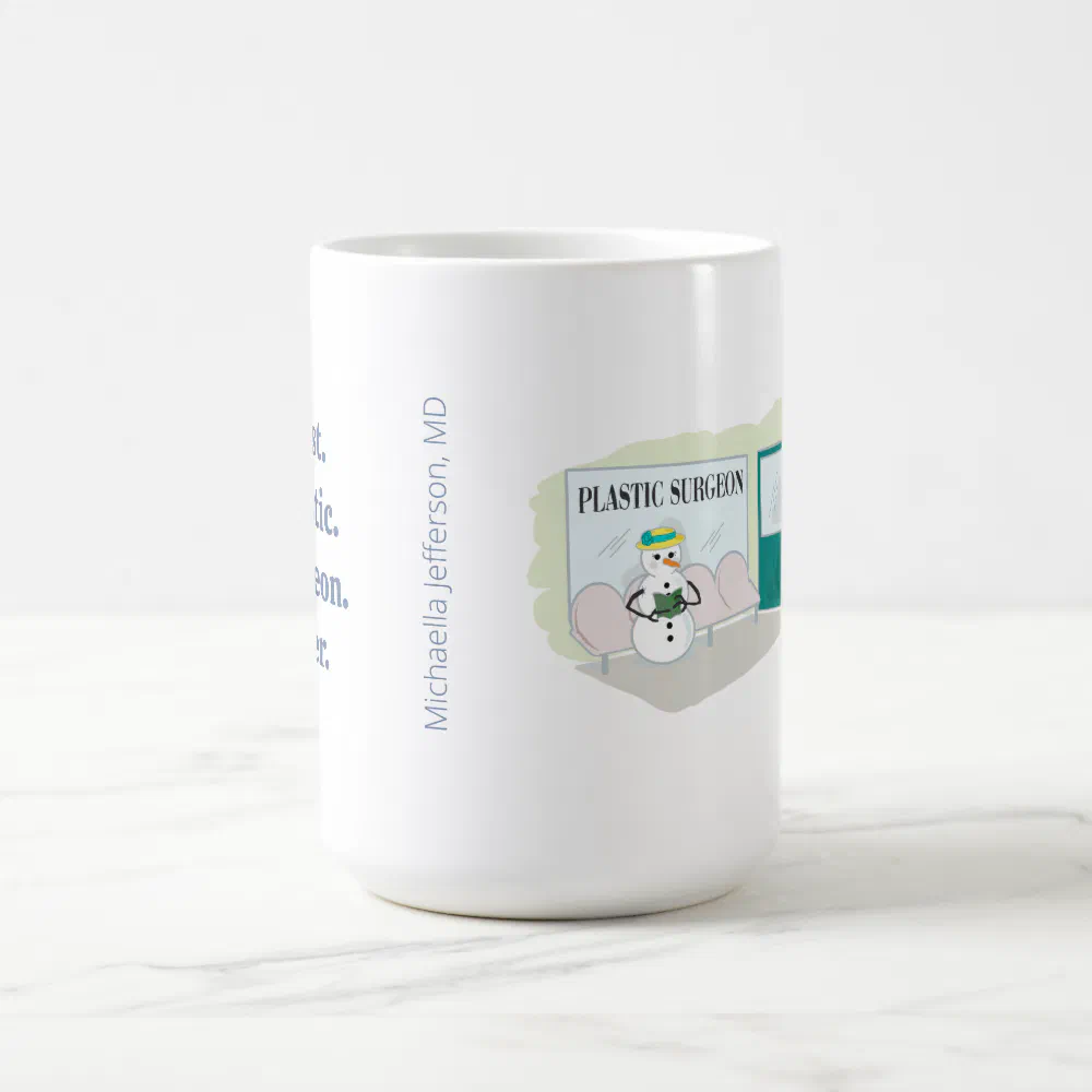 Funny Ms Frosty at plastic surgeon cartoon Coffee Mug