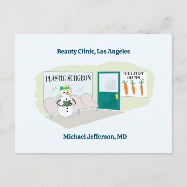 Funny Ms Frosty at plastic surgeon cartoon Postcard (Front)