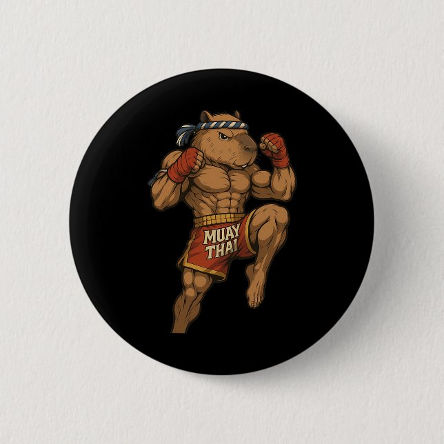 Funny Muay Thai Capybara Thai Boxing Martial Arts  Button (Front)