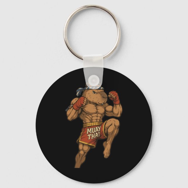 Funny Muay Thai Capybara Thai Boxing Martial Arts  Keychain (Front)