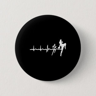 Funny Muay Thai Heartbeat Heart Kickboxing Love Gi Button