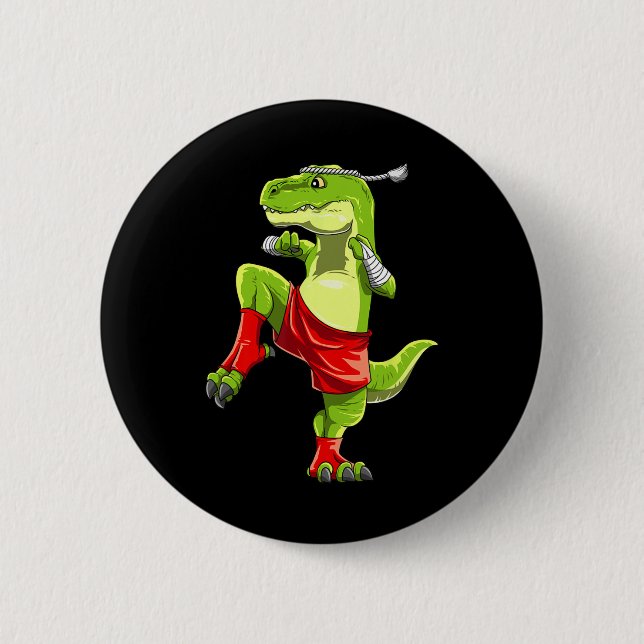 Funny Muay Thai T-rex - Thai Boxing  Button (Front)