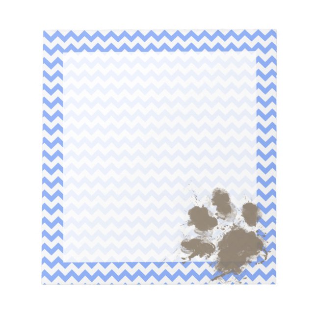 Funny Muddy Paw Print on Blue Chevron Notepad (Front)