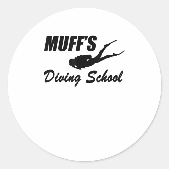 Funny muff's diving school classic round sticker (Front)