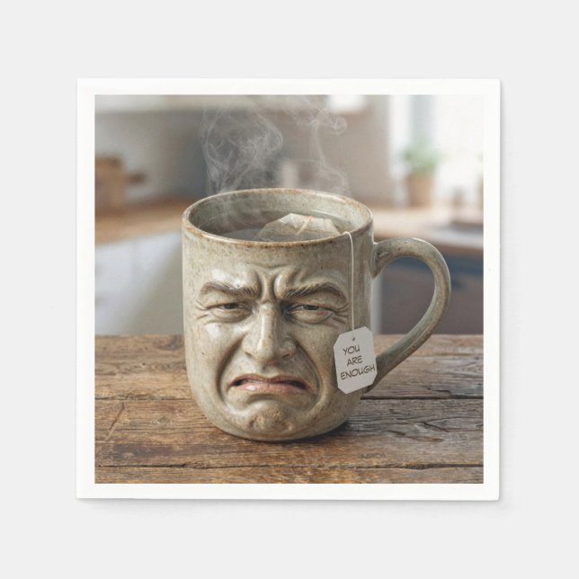 Funny Mug Face with Tea Bag and Quote Napkins (Front)