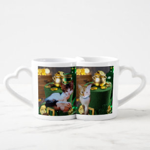 Funny Mug Set with Cats in Irish Background