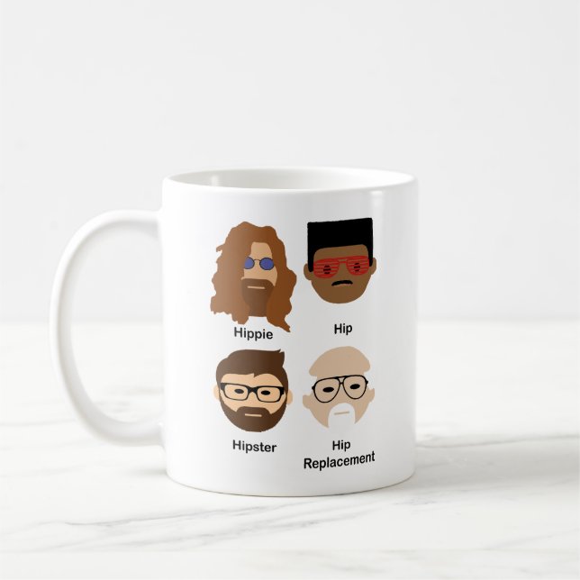 Funny mug showing the evolution of the word hip (Left)