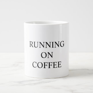 Funny mug states "RUNNING ON COFFEE"